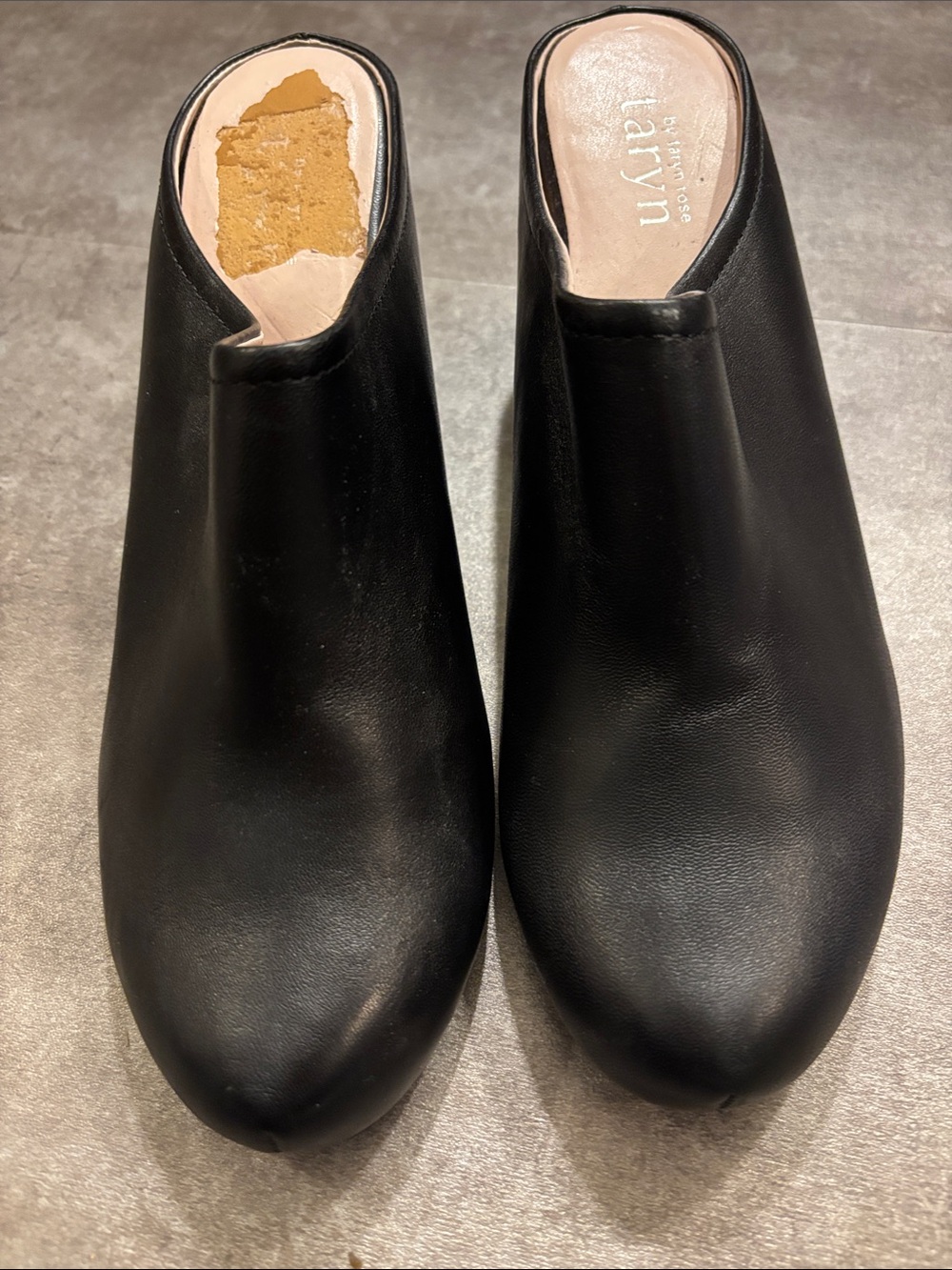 Taryn Rose Black Leather Slip-On Mules Wedges